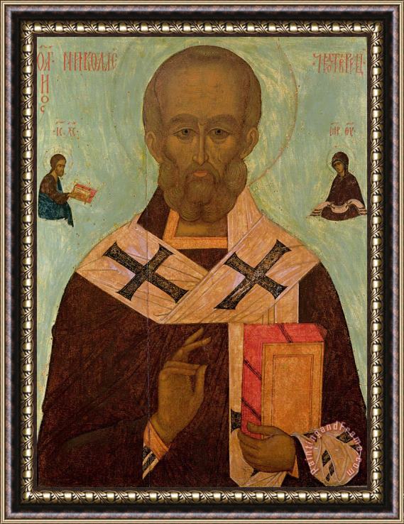 Russian School Icon Of St. Nicholas Framed Painting