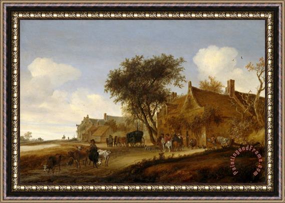 Salomon van Ruysdael A Village Inn with Stagecoach Framed Print