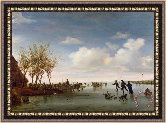 Salomon van Ruysdael Dutch landscape with Skaters Framed Painting