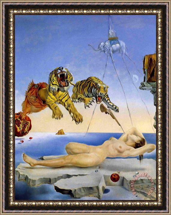 Salvador Dali Dream Caused by The Flight of a Bee Around a Pomegranate One Second Before Awakening Framed Painting