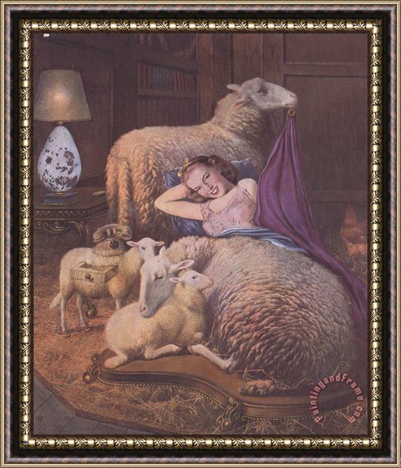 Salvador Dali Reclining Girl in Sheep Framed Painting