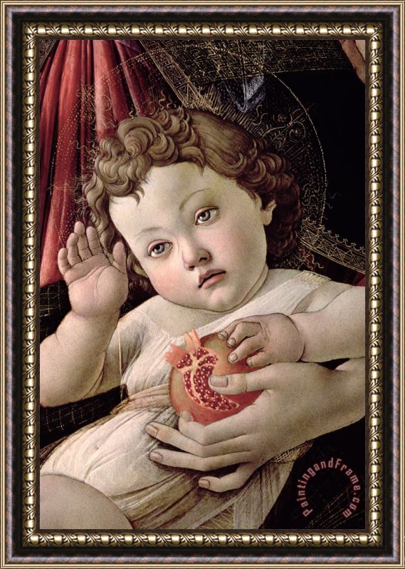 Sandro Botticelli Detail of the Christ Child from the Madonna of the Pomegranate Framed Painting
