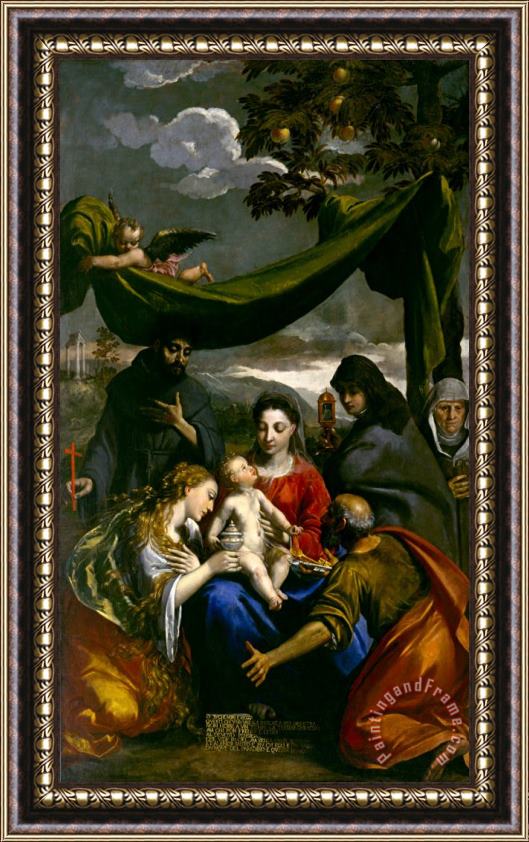 Scarsellino Virgin And Child with Saints Mary Magdalene, Peter, Clare, Francis, And an Abbess Framed Painting