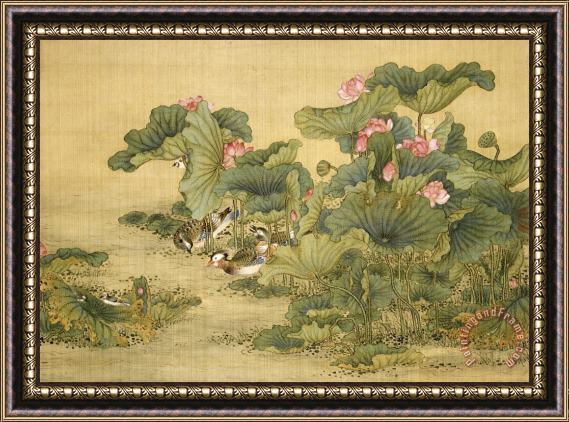 Shen Nanpin Album of Birds And Animals (mandarin Ducks And Lotus Flowers) Framed Painting