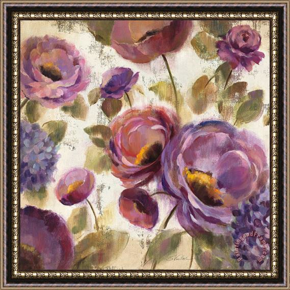 Silvia Vassileva Blue And Purple Flower Song II Framed Painting