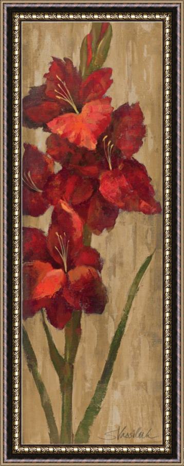 Silvia Vassileva Vivid Red Gladiola on Gold Framed Print
