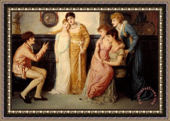 Simeon Solomon A Youth Relating Tales to Ladies Framed Painting