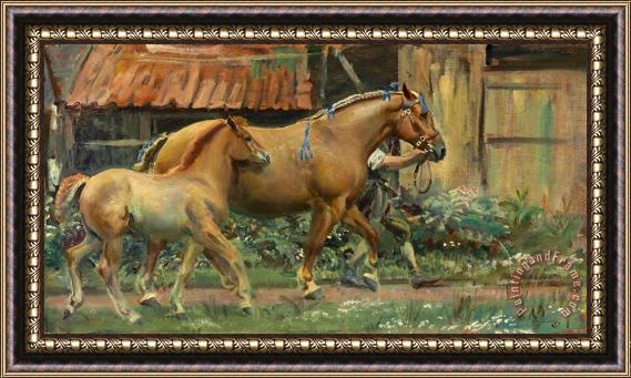 Sir Alfred James Munnings Mare And Foal Belonging to Colonel Guy Blewitt, 1936 Framed Painting