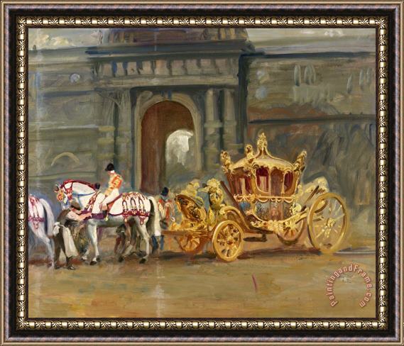 Sir Alfred James Munnings The Gold State Coach at The Royal Mews Framed Painting