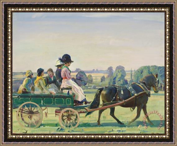 Sir Alfred James Munnings The Green Waggon Framed Print
