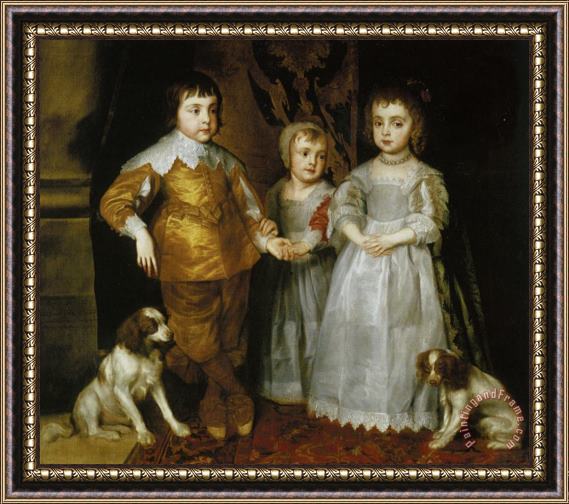 Sir Antony Van Dyck Portrait of The Three Eldest Children of Charles I Framed Painting