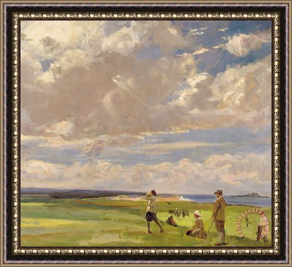 Sir John Lavery Lady Astor Playing Golf At North Berwick Framed Print