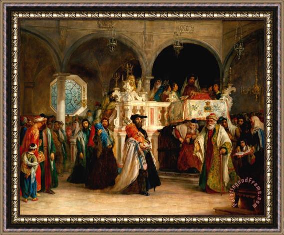 Solomon Alexander Hart The Feast of The Rejoicing of The Law at The Synagogue in Leghorn, Italy Framed Painting