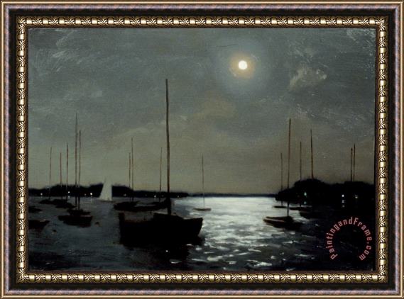 Steven J Levin Moonlight Sail Framed Painting