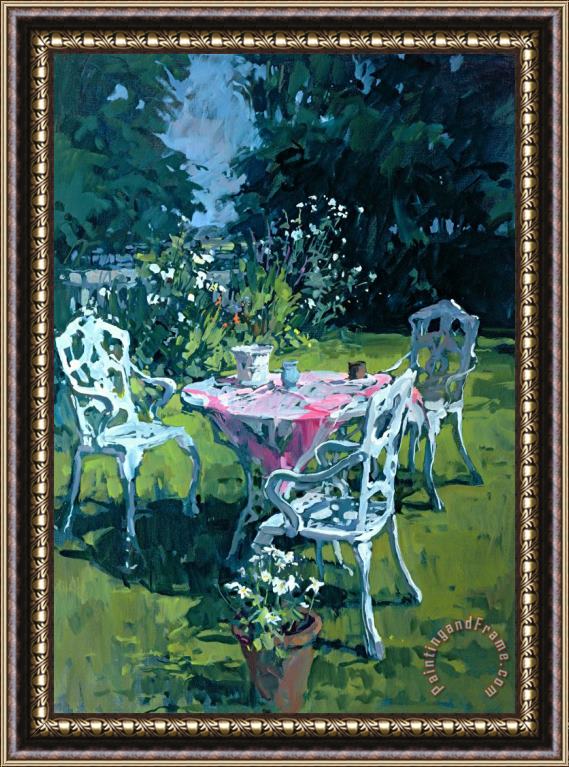 Susan Ryder White Chairs At Belchester Framed Print