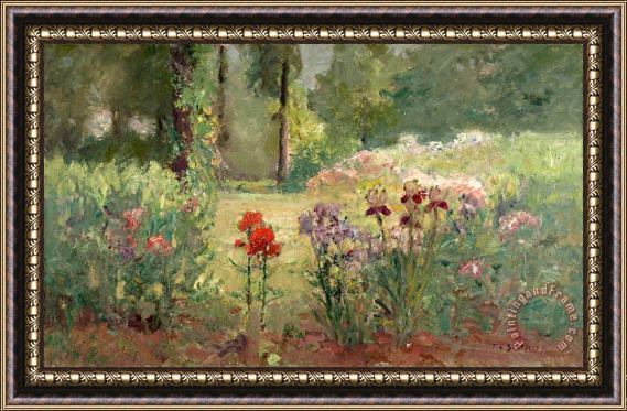 Theodore Clement Steele Iris & Trees (in The Flower Garden) Framed Print
