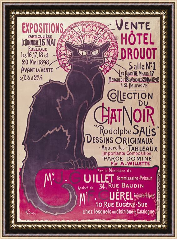 Theophile Alexandre Steinlen Poster advertising an exhibition of the Collection du Chat Noir cabaret Framed Painting