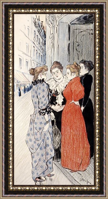 Theophile Alexandre Steinlen Women Conversing in The Street Framed Painting