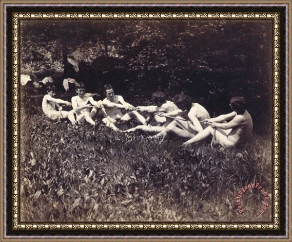 Thomas Cowperthwait Eakins Males nudes in a seated tug-of-war Framed Painting