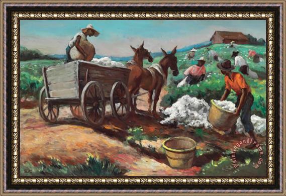 Thomas Hart Benton Cotton Picking And Loading Framed Painting