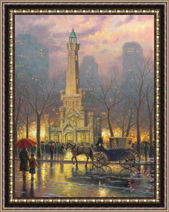 Thomas Kinkade Chicago, Winter at The Water Tower Framed Painting