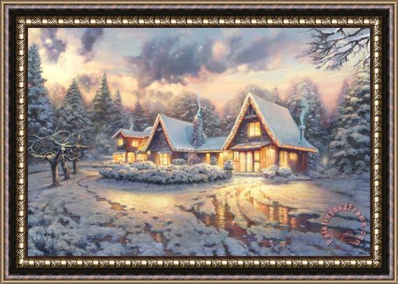 Thomas Kinkade Christmas Lodge - Limited Edition Paper (unframed) Framed Painting