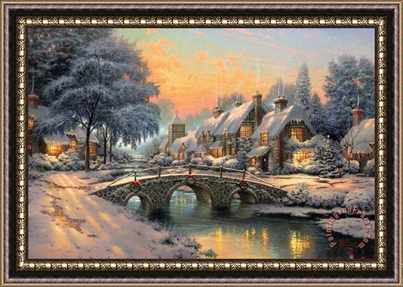 Thomas Kinkade Cobblestone Christmas Framed Painting