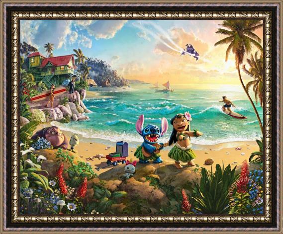 Thomas Kinkade Disney Lilo And Stitch Framed Painting