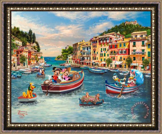Thomas Kinkade Disney Mickey And Minnie in Italy Framed Print