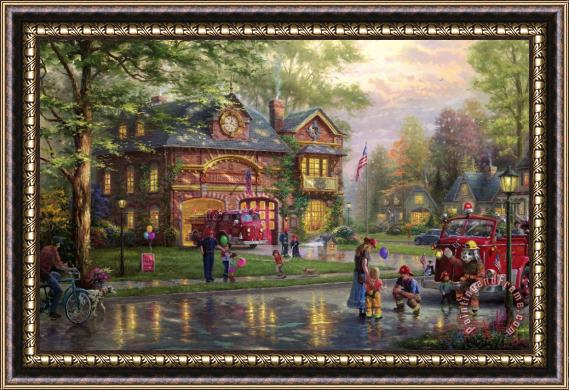 Thomas Kinkade Hometown Firehouse Framed Painting