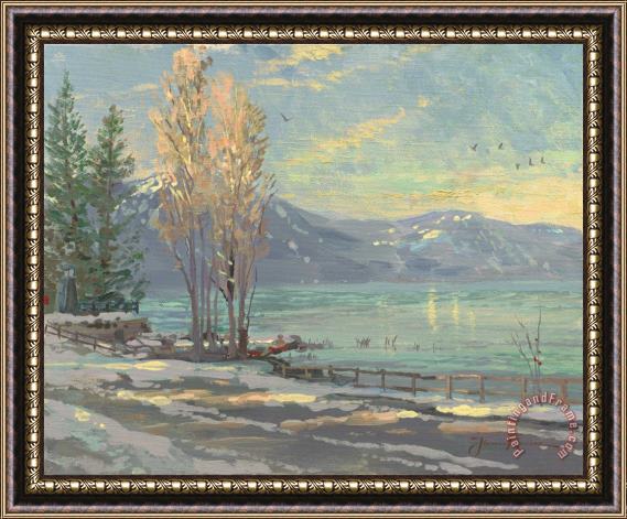 Thomas Kinkade Lake Tahoe Shoreline, Winter Framed Print