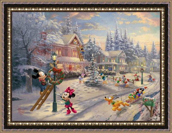 Thomas Kinkade Mickey's Victorian Christmas Framed Print