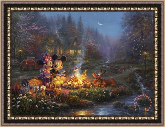 Thomas Kinkade Mickey And Minnie Sweetheart Campfire Framed Print
