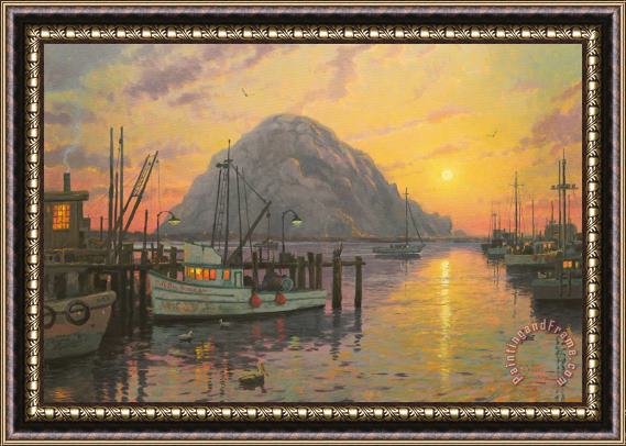 Thomas Kinkade Morro Bay at Sunset Framed Painting