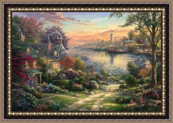 Thomas Kinkade New England Harbor Framed Painting
