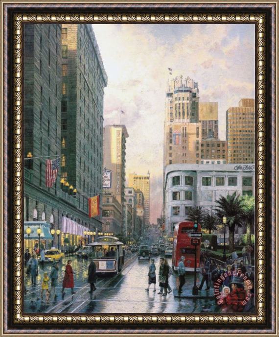 Thomas Kinkade San Francisco, Late Afternoon at Union Square Framed Print