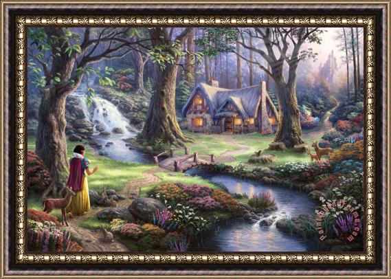 Thomas Kinkade Snow White Discovers The Cottage Framed Print