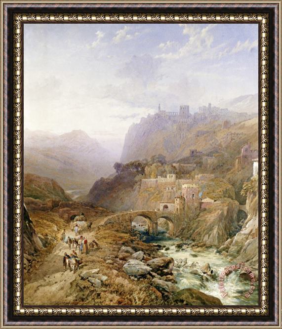 Thomas Miles Richardson Figures on The Road Below Fort Leon, Sicily Framed Painting