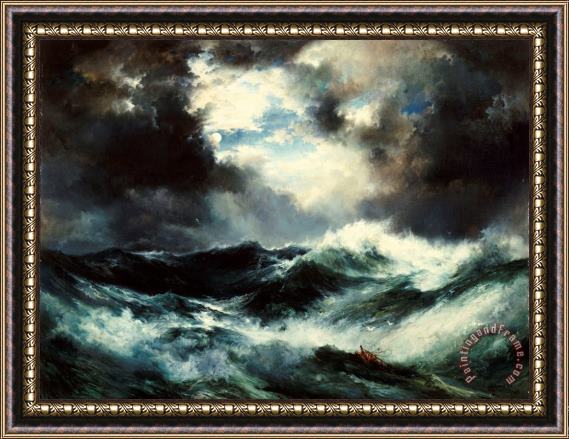 Thomas Moran Moonlit Shipwreck at Sea Framed Painting