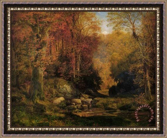 Thomas Moran Woodland Interior with Rocky Stream Framed Painting