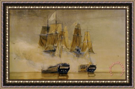 Thomas Whitcombe Action Between Hms Amethyst And The French Frigate Thetis Framed Print