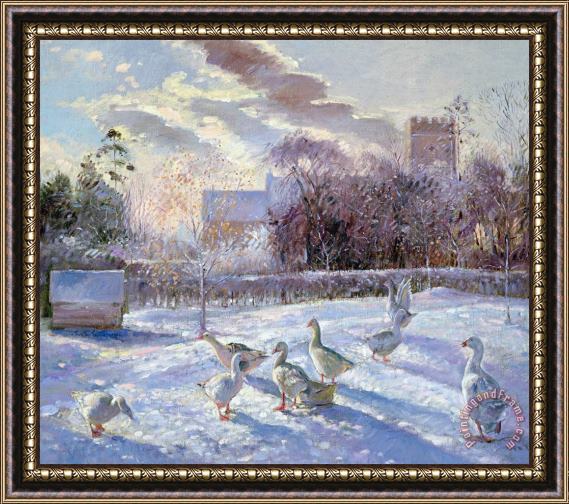 Timothy Easton Winter Geese in Church Meadow Framed Painting