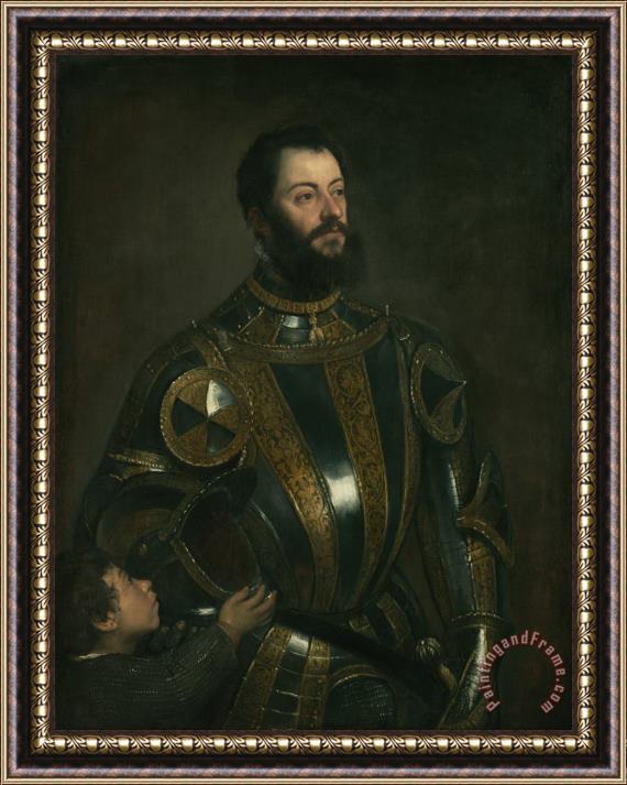 Titian Portrait Of Alfonso D Avalos Marquis Of Vasto In Armor With A Page Framed Print