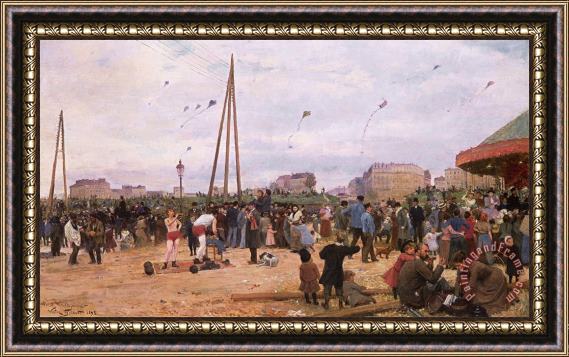 Victor Gabriel Gilbert The Fairgrounds at Porte De Clignancourt, Paris Framed Painting