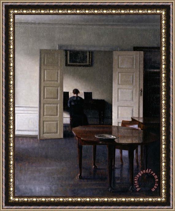 Vilhelm Hammershoi Interior with Ida Playing The Piano Framed Painting