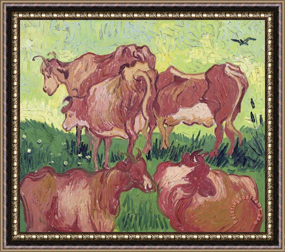 Vincent van Gogh Cows Framed Painting