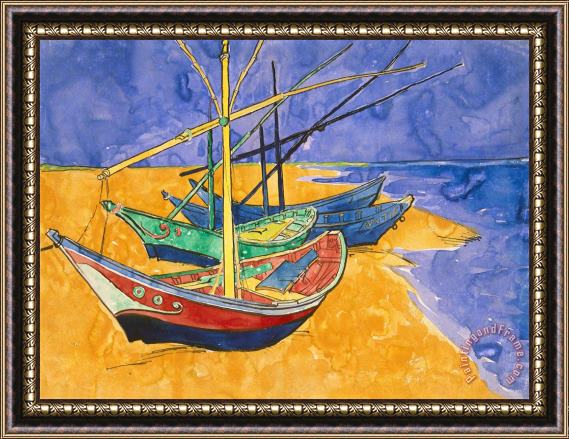 Vincent Van Gogh Fishing Boats on the Beach at Saintes Maries de la Mer Framed Painting