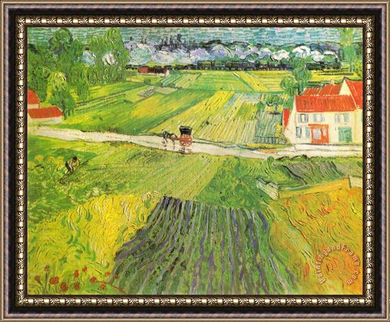 Vincent van Gogh Landscape with Choach And Train in The Background Framed Print