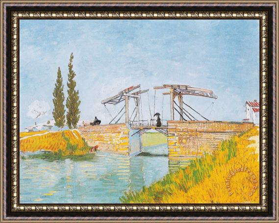 Vincent van Gogh The Bridge of Langlois at Arles with a Lady with Umbrella Framed Painting