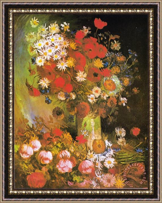 Vincent van Gogh Vase with Cornflowers And Poppies, Peonies And Chrysanthemums Framed Painting